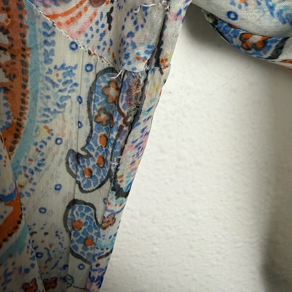 Paisley Maxi Dress blue cream sheer sz L flowy long sleeve whimsy feminine - Picture 12 of 13